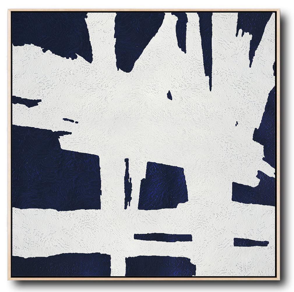 Buy Large Canvas Art Online - Hand Painted Navy Minimalist Painting On Canvas - Abstract Painting On Canvas Large